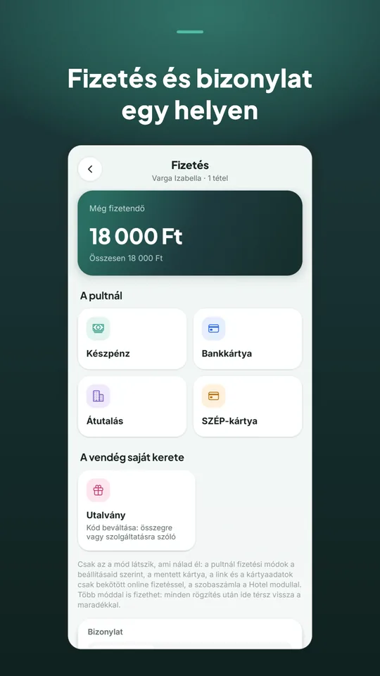Bookinda Business: fizetés a pultnál készpénzzel, bankkártyával, átutalással, SZÉP-kártyával vagy utalvánnyal